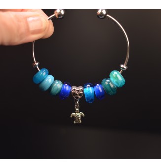 Bracelet rigide réglable avec perles de verre divers bleus