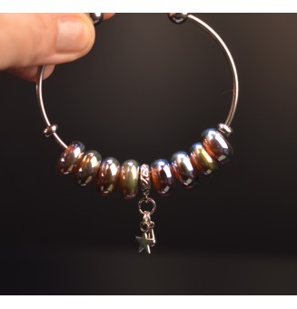 Bracelet rigide réglable avec perles de verre AURAE