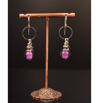 Boucles d'oreilles "violet theia" perles de verre filé, crochets argent massif