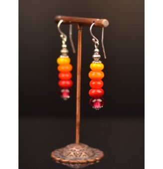 Boucles d'oreilles "multicolore" perles de verre filé, crochets argent massif