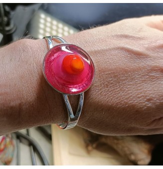 bracelet rigide réglable avec gros cabochon de verre