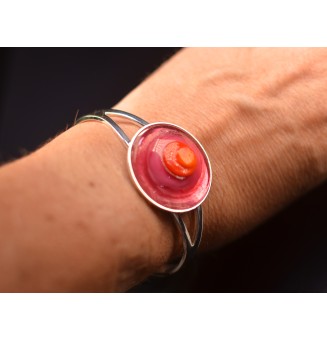 bracelet rigide réglable avec gros cabochon de verre