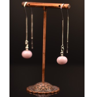 Boucles d'oreilles " rose gelée" perles de verre filé, crochets argent massif
