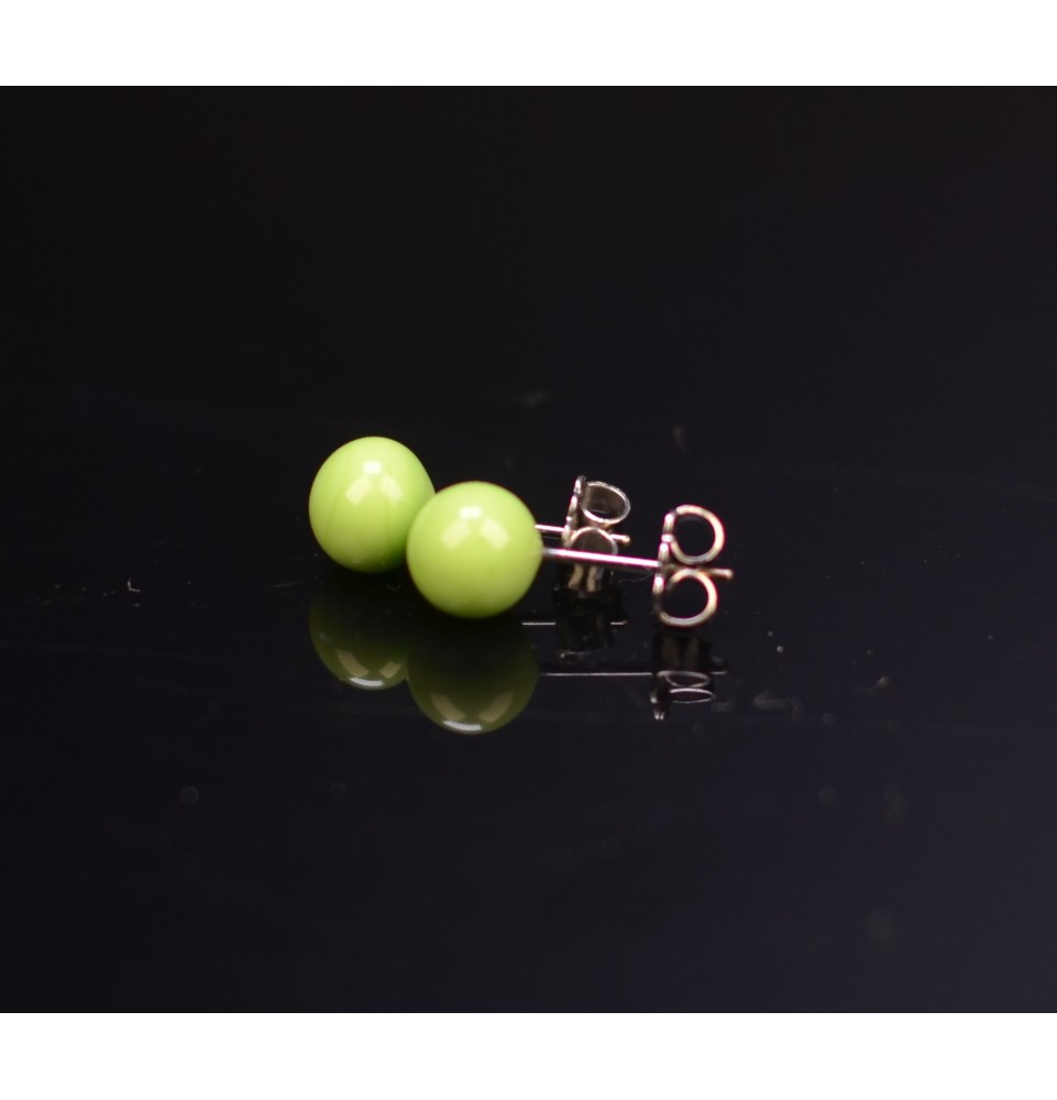 puces d'oreilles Acier Inoxydable en verre vert