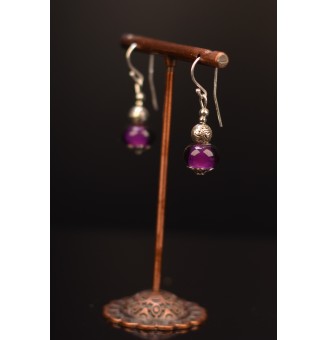 Boucles d'oreilles "violet theia" perles de verre filé, crochets argent massif