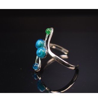 Bracelet rigide réglable avec perles de verre bleu vert