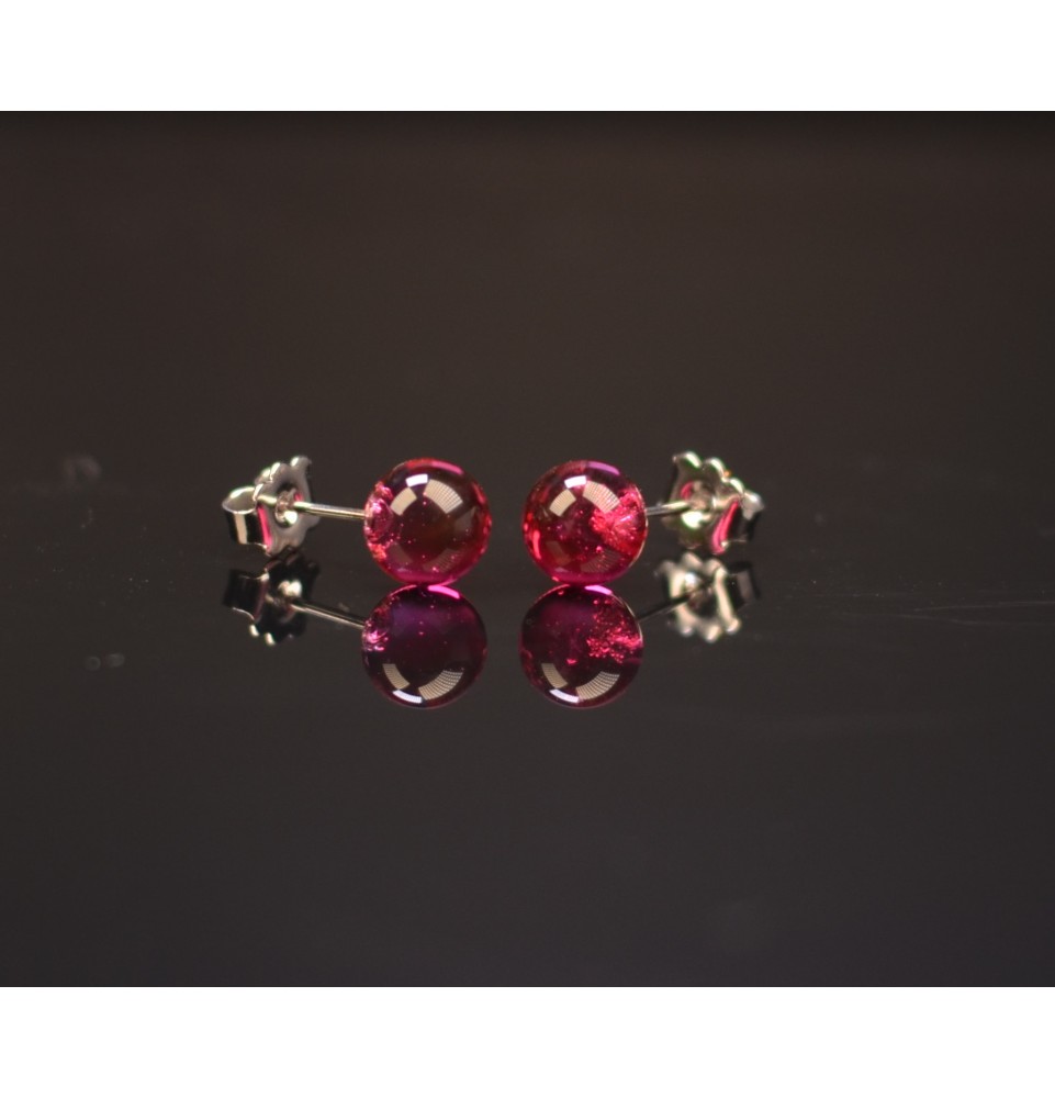 puces d'oreilles Acier Inoxydable en verre rose rubis