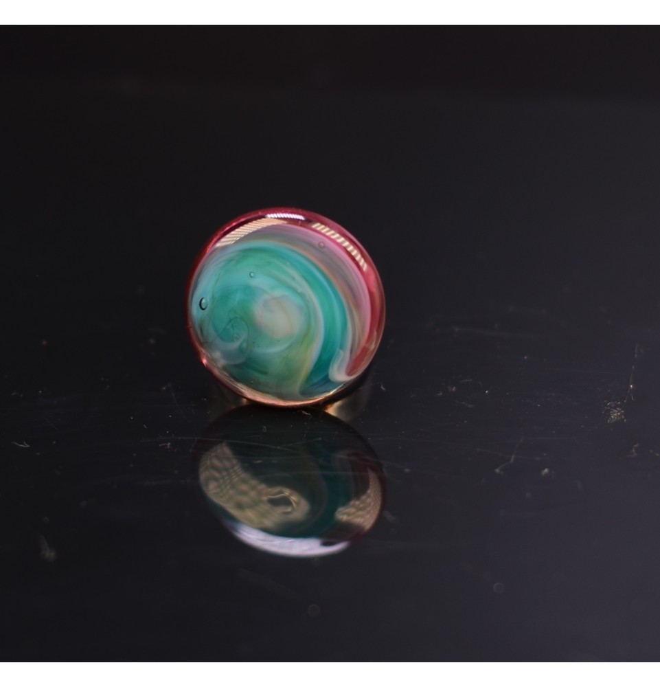 cabochon "rose bleu vert" pour bague ou collier interchangeable en verre  (sans le support )
