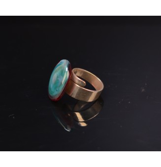 cabochon "rose bleu vert" pour bague ou collier interchangeable en verre  (sans le support )