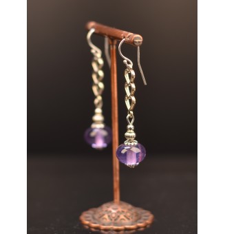 Boucles d'oreilles "VIOLET translucide" perles de verre filé, crochets argent massif