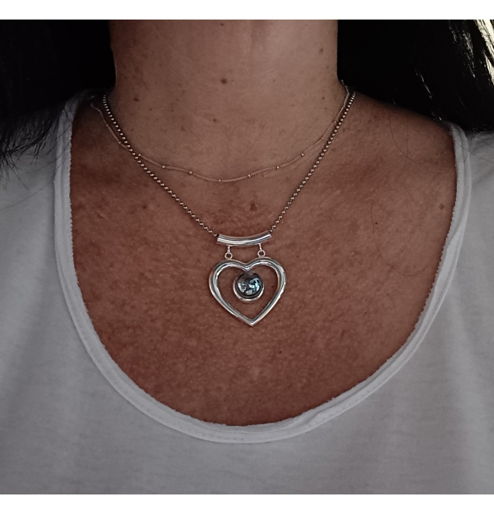 collier 45 cm coeur "AURAE" perle de verre filé