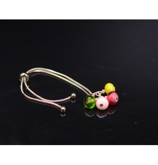 Bracelet rose et vert  ,perles de verre ajustable, fermeture coulissante