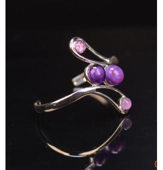 Bracelet rigide réglable avec perles de verre violet