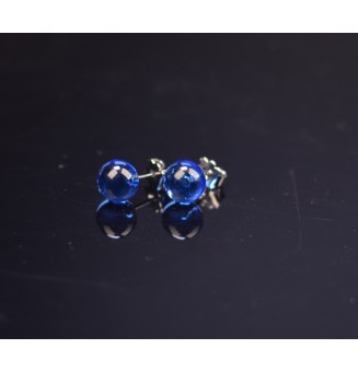 puces d'oreilles Acier Inoxydable en verre bleu
