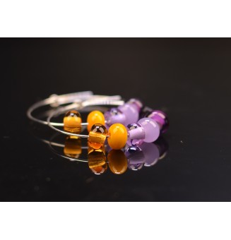 Créoles 4 cm en argent massif avec perles de verre violet jaune ambre