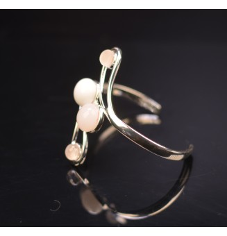 Bracelet rigide réglable avec perles de verre blanc