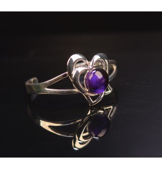 bracelet coeur rigide réglable avec  cabochon de verre violet theia
