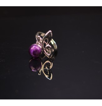 Bague papillon réglable perles de verre violet theia plaqué argent