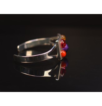 Bracelet rigide réglable avec perles de verre mumticolore