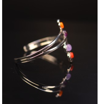 Bracelet rigide réglable avec perles de verre mumticolore