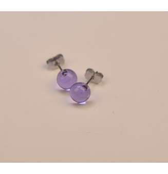 puces d'oreilles Acier Inoxydable en verre violet translucide