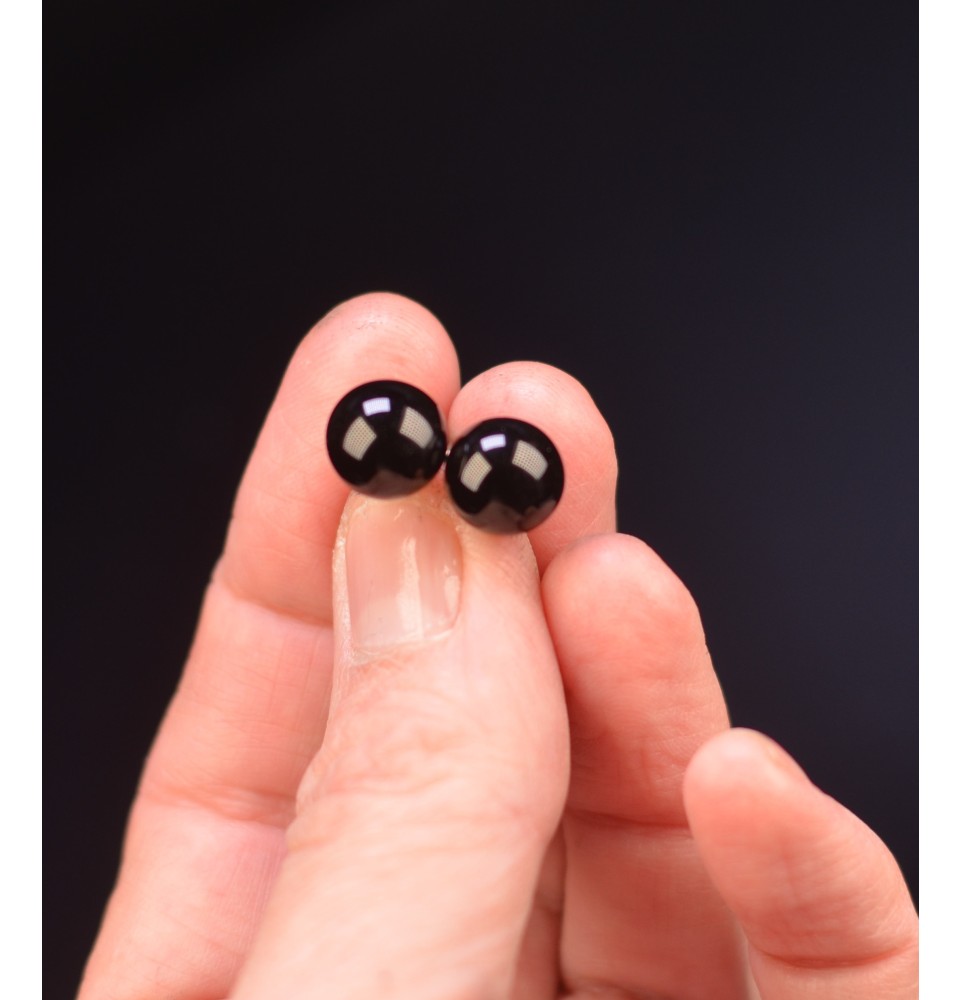 puces d'oreilles Acier Inoxydable en verre noir