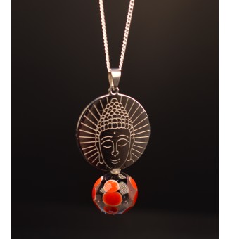 interchangeable ** collier 76 cm "bouddha" et perle à visser noir rouge orange