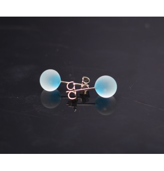 puces d'oreilles Acier Inoxydable en verre bleu dépoli