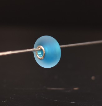1 perle de verre trou 5 mm oeillets argent massif bleu dépoli