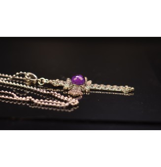 collier croix avec perles de verre "violet theia " 76cm