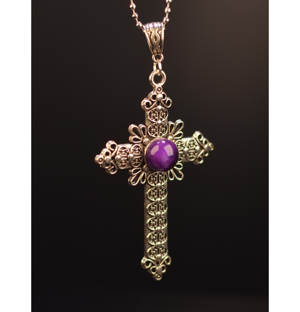 collier croix violet
