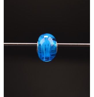 1 perle de verre trou 5 mm oeillets argent massif bleu