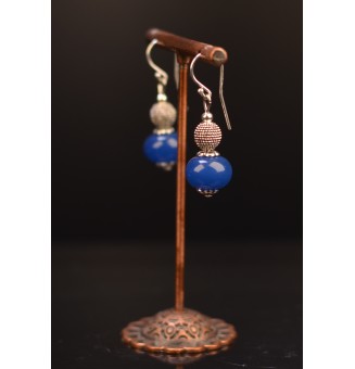 Boucles d'oreilles "BLEU ELECTRIC" perles de verre filé, crochets argent massif