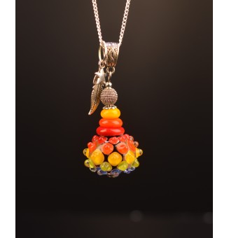 collier avec perles de verre multicolore 76 cm