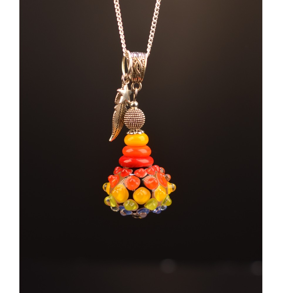collier avec perles de verre multicolore 76 cm