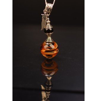 collier avec perles de verre NOIR et Caramel 76 cm