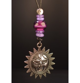 sautoir soleil 80 cm perles de verre filé violet , coton ciré