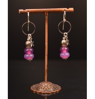 Boucles d'oreilles "ROSE violet opale" perles de verre filé, crochets argent massif