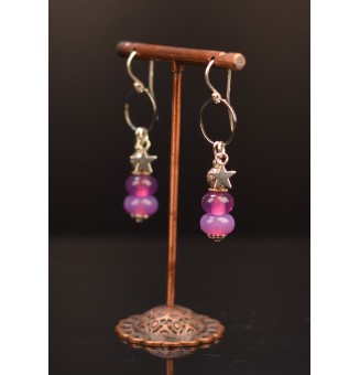 Boucles d'oreilles "ROSE violet opale" perles de verre filé, crochets argent massif