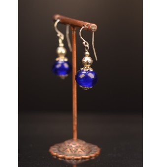 Boucles d'oreilles "bleu intense" perles de verre filé, crochets argent massif