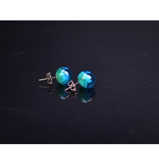 puces d'oreilles Acier Inoxydable en verre bleu vert