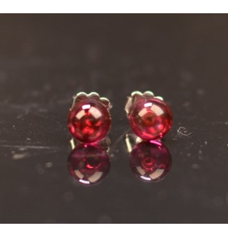 puces d'oreilles Acier Inoxydable en verre rose rubis