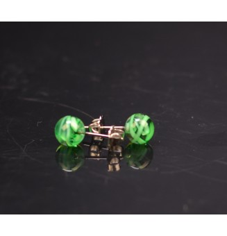 puces d'oreilles Acier Inoxydable en verre "vert effet ruban"