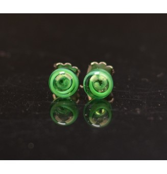 puces d'oreilles Acier Inoxydable en verre "vert effet ruban"