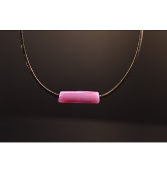 Collier avec perles de verre "violet rosé" 41+3 cm cuir noir