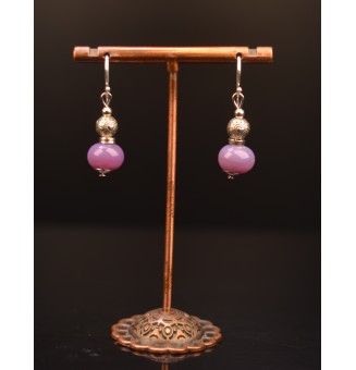 Boucles d'oreilles  "Violet rosé" perles de verre filé, crochets argent massif