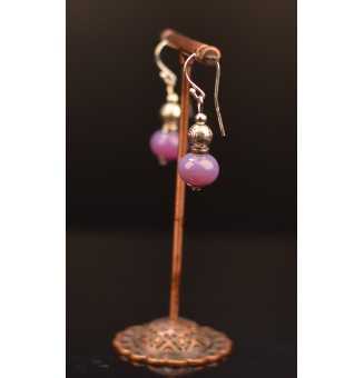 Boucles d'oreilles  "Violet rosé" perles de verre filé, crochets argent massif