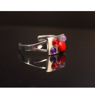 Bracelet rigide réglable avec perles de verre Rouge et violet