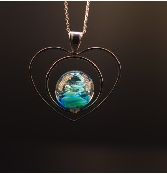 interchangeable ** collier coeur "bleu vert et or" 70 cm et perle à visser