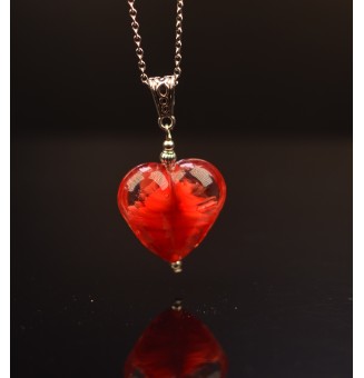 collier 45 cm coeur "rouge rubis" perle de verre filé